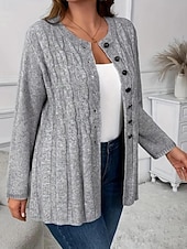 Недорогие Кардиган с открытым передом-Жен. Вязаная ткань Кардиган Уличный стиль На каждый день Сплошной цвет Вырез под горло Пуговицы Трикотаж Длинный рукав Обычные топы Вязать Повседневные На выход выходные Серый Осень Зима