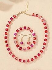 abordables Collar de mujer-Conjunto de joyas con cuentas de cristal rojo para mujer para fiesta de Navidad, elegante collar y pulsera. &amp;Juego de pendientes colgantes para celebraciones navideñas y eventos formales.