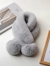 preiswerte Schals für Damen-Weihnachtsschal aus Kaninchenfellimitat für Damen mit Bommeln, weiches und kuscheliges Winteraccessoire für Feiertagspartys und als Geschenk