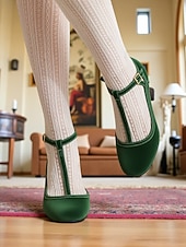  Groene Mary Jane-hakken met T-bandjes voor dames, Edwardiaanse vintage stijl uit de jaren 30 met ronde neus en halfhoge hak voor retro-outfits, formele evenementen en gatsbyfeesten
