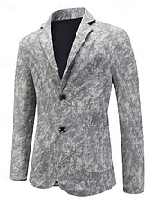 cheap Men's Classic Blazers-Men's Blazer Business Cocktail Party Wedding Party Fashion Casual Spring Fall Polyester Graphic Prints Pocket Buttons Comfortable Single Breasted Blazer Gray