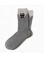 זול גרביים לנשים-גרבי כותנה לנשים - עיצובים רקומים של חתול כלב חמוד עם חיות, רכים ונוחים, מושלמים ללבוש יומיומי ולפעילויות יומיומיות