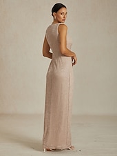 Robe longue en mousseline de soie pour femme, robe portefeuille, robe plissée, paillettes, asymétrique, élégante, formelle, cocktail, mariage, invité, soirée, cocktail, métallique, sans manches, col abordables Robes en chiffon-Robe longue en mousseline de soie pour femme, robe portefeuille, robe plissée, paillettes, asymétrique, élégante, formelle, cocktail, mariage, invité, soirée, cocktail, métallique, sans manches, col