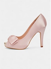 cheap Peep Toe Pumps-Women's Pink Satin Peep Toe Pumps - High Heel Dress Shoes with Bow Detail for Formal Occasions &amp; Cocktail Parties