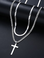 tanie Biżuteria męska-Męski naszyjnik z krzyżem ze stali nierdzewnej, trwała biżuteria łańcuszkowa, stylowy prezent chrześcijański na Boże Narodzenie, imprezę i do noszenia na co dzień