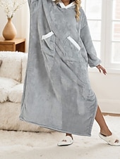 preiswerte Damen Schlafoberteile und -unterteile-Damen Schlafanzug Freizeitkleidung Flanell Warm Mode Tragbarer Decken-Hoodie Einfarbig Tasche Heim Täglich Bett Langarm Kapuzenpullover Schwarz Marineblau Königsblau Grün Hellgrau Herbst Winter