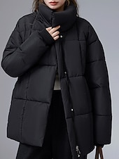 baratos Parka de Inverno-Mulheres Parka Confortável Respirável gravata na frente Bolsos Casual Tecido Férias Rua Casual Roupa Diária Zíper Longo Colarinho Chinês Normal Manga Longa agasalhos Preto Branco Café Primavera Outono
