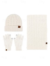 economico Cappelli da donna-Set unisex di cappello, sciarpa e guanti natalizi con guanti touchscreen, vari colori, perfetto per la moda invernale e come regalo per le feste