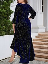 Damskie Puszysta Aksamitna sukienka Graficzny Półgolf Długi rękaw Wiosna Jesień Elegancja Moda Nowoczesny Sukienka maxi Formalny Święta Sukienka tanie Sukienki-Damskie Puszysta Aksamitna sukienka Graficzny Półgolf Długi rękaw Wiosna Jesień Elegancja Moda Nowoczesny Sukienka maxi Formalny Święta Sukienka