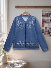 economico giacche casual-Per donna Giacca Casual Caldo Asciugatura Rapida Cerniera Tasca Elegante Moda Quotidiano Semplice Floreale Vacanza Casuale Quotidiano Ferie Regolare colletto da baseball Vestibilità regolare Manica