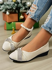 economico Ballerine da donna-ballerine con zeppa bordeaux da donna con fiocco: stile casual per le feste, comode ed eleganti per le feste di Natale e gli eventi festivi