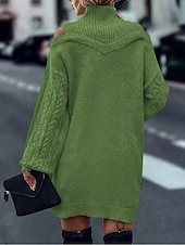 economico Abiti in maglia-Per donna Abito maglione Elegante Casual Morbido Colore Puro A Coste Dolcevita Lavorato a maglia Spalle scoperte Manica Lunga Top Regolari Maglia All'aperto Quotidiano Weekend Nero Verde Autunno