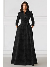  A-linja lattianpituinen paitamekko häävieraalle tarkoitettu mekko muodolliset mekot äidin mekko pitkähihainen kauluspaita elegantti vintage muodollinen kaarilla