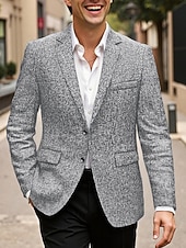 preiswerte Herren Klassische Blazer-Herren Blazer Geschäft Cocktailparty Hochzeitsfeier Mode Lässig Frühling Herbst Polyester Einfach Tasche Knöpfe Bequem Einreihig Blazer Schwarz Marineblau Grau