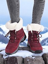 abordables Botas de nieve e invierno-Botas de nieve impermeables con cordones y forro de piel cálida para mujer, botines de invierno antideslizantes para senderismo al aire libre, calzado acogedor y aislante para clima frío