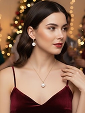 halpa Naisten kaulakoru-Naisten tekohelmikaulakoru ja korvakorut kultaisilla yksityiskohdilla, elegantit joulukorut juhlajuhliin