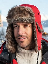 levne Dámské klobouky-Pánská vánoční čepice s kožešinovou podšívkou – nepromokavá, teplá a útulná, s detaily z umělé kožešiny, ideální na zimní dovolenou a outdoorové aktivity