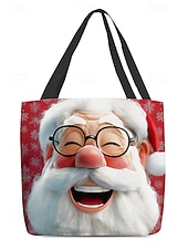 economico Borse con stampa grafica-borsa tote natalizia da donna – design di Babbo Natale con albero di Natale festivo e fiocchi di neve, divertente e stravagante, regalo perfetto per le feste di Natale, le festività invernali e lo shopping