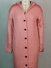 abordables Cárdigans y prendas de abrigo-Mujer Pulóveres Cárdigan Elegante Moda Ropa de calle Color sólido Con Capucha Retazos Botones De Punto Manga Larga Tops largos Tejer Exterior Diario Noche Negro Amarillo Otoño Invierno