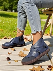 cheap Ankle Boots-Women's Vintage Coffee Faux Leather Booties with Side Zipper – Comfortable Ankle Boots for Casual Wear, Outdoor Walks and Everyday Outfits