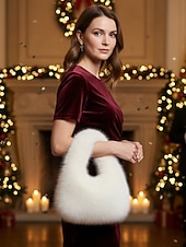 billiga Julpåsar-Damaxelväska i fuskpäls, mjukt plyschmaterial, elegant luffarmodell för julfester, finns i flera färger
