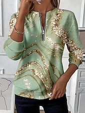 economico Arte &amp; Design Tops-Per donna Felpa Pullover Felpe con cerniera Cerniera Stampato Grafico Astratto Moda Casual Manica Lunga Girocollo Top Regolari Streetwear Abbigliamento Quotidiano Blu Verde primavera Verde Autunno