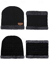 preiswerte Weihnachtsaccessoires-Unisex-Strickmütze und Halstuch-Set, zweiteilig, mit Fleece gefüttert, warm für den Winter, gemütliches Weihnachtsgeschenk für Outdoor-Sport, Skifahren und den Alltag