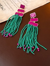 Недорогие Женская серьга-женские красные и зеленые серьги-кисточки из бисера — праздничные рождественские украшения, аксессуары для праздничных вечеринок и зимних нарядов