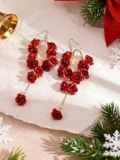 billiga Kvinnors örhänge-Damörhängen med rosblommor, romantiska blommiga smycken med guldkedjor för julfester, högtidsgåvor &amp;festliga kläder