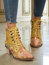  Bottines à lacets en jacquard violet pour femme, ornées de broderies florales et dotées d'un petit talon bloc – bottines de style baroque vintage, parfaites pour les festivals et les soirées Gatsby.