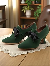 abordables Années 1920-Escarpins en daim vert pour femme avec nœud en ruban noir, bout pointu élégant, style vintage années 1920, parfaits pour les événements formels, les dîners et les mariages.