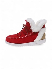 olcso Női karácsonyi cipők-Női Csizmák Hócipők Fűzős csizmák Téli csizma Karácsony Napi Gyapjú bélelt Csizmák Bokacsizmák Lapos Kerek orrú Alkalmi Műszőrme Ruhaanyag Papucs Fekete Rózsaszín Piros