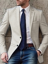 abordables Blazers Classiques pour Hommes-Homme Blazer Affaires Cocktail Fête de mariage Mode Occasionnel Printemps Automne Polyester Uni Avec Poches Boutons Confortable Simple Boutonnage veste Bleu Ciel Kaki Café