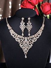 tanie Naszyjnik damski-Zestaw biżuterii z kryształkami dla kobiet na bal – elegancki srebrny naszyjnik i wiszące kolczyki, styl vintage glamour na wieczór, bal maturalny &amp;formalne okazje
