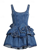 cheap Plain Dress-Women's Mini Dress Denim Dress Party Dress Cocktail Dress Sundress Fashion Modern Evening Party Party Cocktail Party Regular Fit Plain Sleeveless Crew Neck Blue Spring Fall