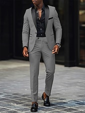 tanie Męskie klasyczne marynarki-Męskie Marynarka + spodnie wizytowe Marynarka Garnitury Biznes Spotkanie towarzyskie Wesele 2 elementy Moda Codzienny Wiosna Jesień Poliester Kolorowy blok Kieszeń Guziki Wygodny Guziki jednorzędowe