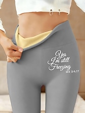 preiswerte Fleece gefütterte Leggings-Damen Leggings mit Fleecefutter Fleecehose Leggings Urlaub Vintage Ethno-Stil Volle Länge Hohe Taille Buchstabe Thermowarm Bequem Verdicken Dehnbar Lässig Täglich Outdoor Blau Schwarz Rosa Grün