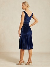  Damen Midikleid Trompeten- Meerjungfrauenkleid Elegant Party Hochzeitsgast Cocktailparty Normale Passform Einfarbig Ärmellos Wasserfallausschnitt Königliches Blau