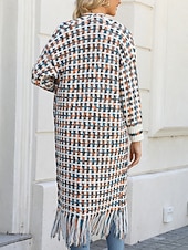 economico Cardigan Aperto-Per donna Felpa Cardigan Elegante Moda Streetwear Plaid A Coste Aperto davanti Nappa Lavorato a maglia Manica Lunga Top lunghi Maglia All&#039;aperto Quotidiano Weekend Nero Giallo Primavera Autunno