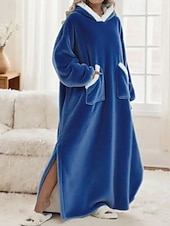 preiswerte Damen Schlafoberteile und -unterteile-Damen Schlafanzug Freizeitkleidung Flanell Warm Mode Tragbarer Decken-Hoodie Einfarbig Tasche Heim Täglich Bett Langarm Kapuzenpullover Schwarz Marineblau Königsblau Grün Hellgrau Herbst Winter