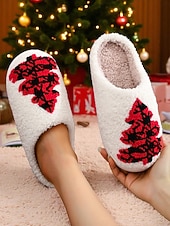 ieftine Flip-Flops de Damă-Papuci de Crăciun albi pentru femei, cu căptușeală plușată, pantofi confortabili de iarnă pentru petrecerea de sărbători &amp;oferirea de cadouri