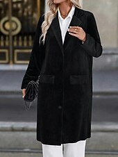 billiga Blazers och kostymer-Dam Kavaj Kappa Håller värmen Bekväm Ficka Knappar Elegant Mode Slät Fest Födelsedag Fest / afton Ledigt Lång Nedvikt Normal Långärmad Ytterkläder Svart Vin Blå Höst Vinter