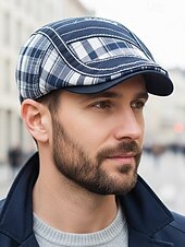 abordables Accessoires de Noël-Casquette plate à carreaux en coton pour homme, chapeau gavroche vintage en lierre avec coupe ajustable, cadeau de Noël élégant pour les tenues décontractées et les voyages en plein air