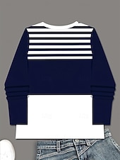 economico T-shirt a righe e geometrico-Per donna Maglietta Stampato Grafico Geometrico A righe Vintage Moda Elegante Manica Lunga Girocollo Top Regolari Quotidiano Weekend Blu marino Primavera Autunno Inverno