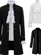 billige Antrekk-Sett retro vintage viktoriansk middelaldersk skjorte trench coat vampyr adelsmann jacquard fancy dress Menns Ebenezer Scrooge nisse Halloween karneval forestilling Ren Faire fest voksnes frakk