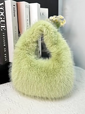 billiga Julpåsar-Damaxelväska i fuskpäls, mjukt plyschmaterial, elegant luffarmodell för julfester, finns i flera färger