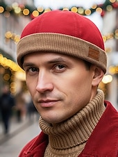 billige Damehatter-Julegavelue til menn, flerfarget polyestermateriale med ribbestrikkdetaljer, stilig vintertilbehør for fritidsklær og høytidssamlinger