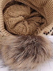 billiga Kvinnors hattar-Damstickad julmössa med fuskpälspompom, varm leopardmönstrad vintermössa, snyggt semestertillbehör för utomhus- och festliga kläder