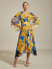 שמלת מקסי לנשים שיפון הדפס פרחוני מופשט שקוף זורם קז'ואל יעד חתונה אורחת חופשה טיולים נופש אביב קיץ סתיו זול שמלות פרחוניות-שמלת מקסי לנשים שיפון הדפס פרחוני מופשט שקוף זורם קז'ואל יעד חתונה אורחת חופשה טיולים נופש אביב קיץ סתיו