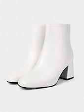 baratos Botas de tornozelo-Botas femininas vermelhas de salto alto com zíper, design elegante de salto grosso, perfeitas para festas de Natal, eventos de feriados e uso diário